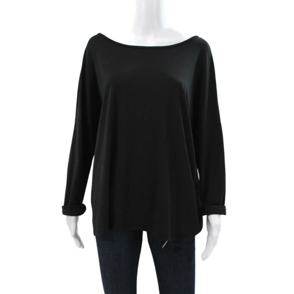 T Alexander Wang Womens Black Rayon Boat Neck Long Sleeve Basic T-Shirt Size L